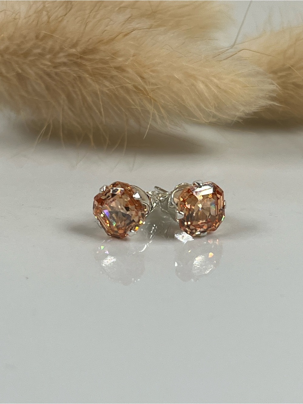 Solid Sterling Silver Peach Tourmaline Gemstone Prong Set Post Stud Earrings